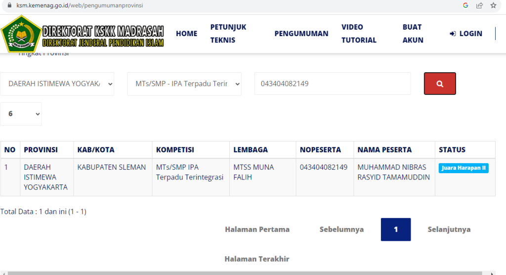 Juara Harapan II KSM Provinsi Yogyakarta
